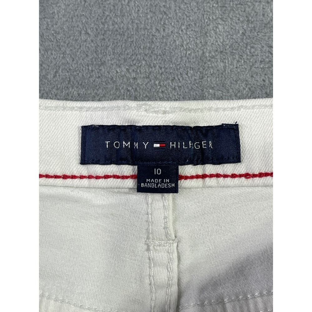 Tommy Hilfiger Womens White Denim Cuffed Shorts Size 10 Mid Rise Stretch - Picture 3 of 10